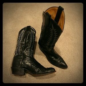 Tony Lama Black Teju Lizard Skin Boots 8D